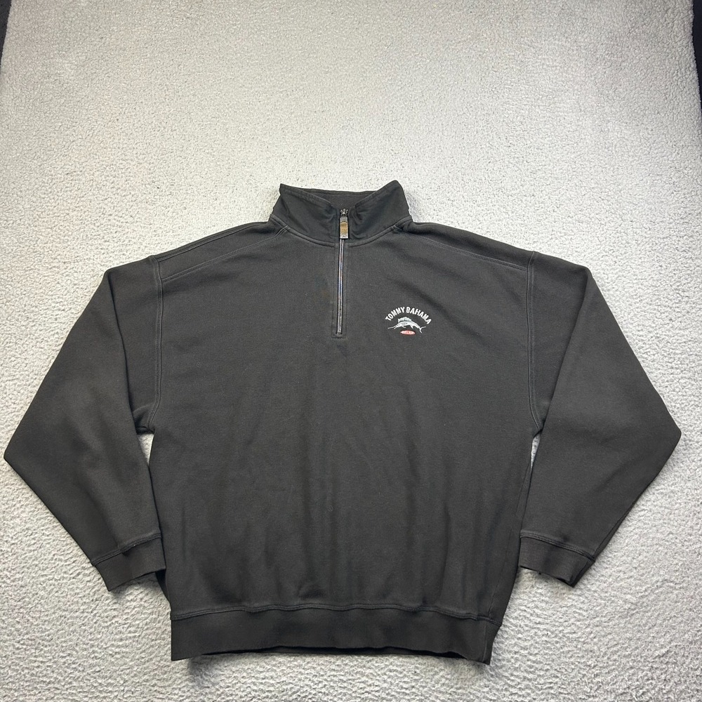 Tommy Bahama Relax Sweatshirt Men's Size XL Black Cotton Marlin Logo Quarter Zip